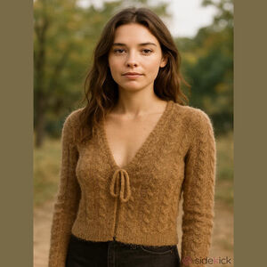 Altar'd State Fuzzy Cable Knit Tie Front Brown Cardigan Size XS